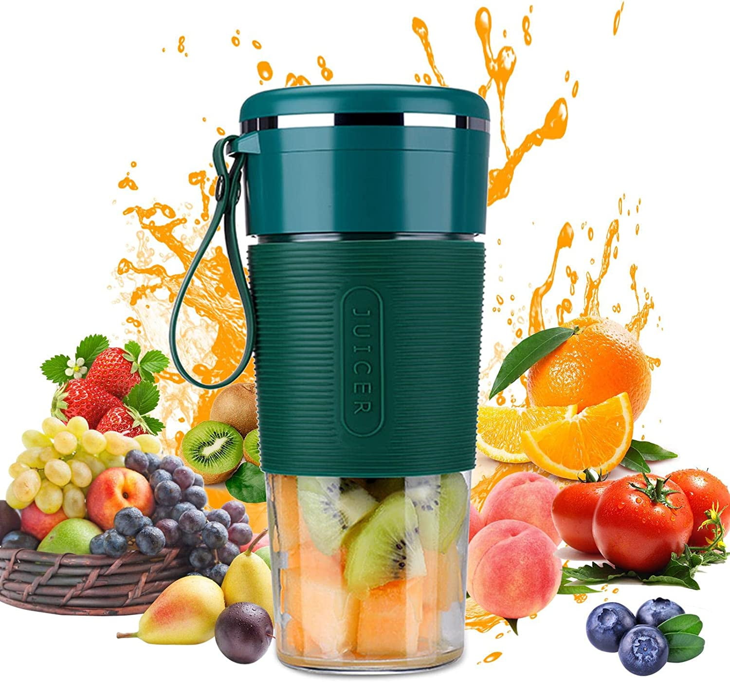 HOOFUN Portable Blender Portable Juicer, Personal Size Blender Smoothies and Shakes, 6 Blade Blender, Travel Juicer, USB Charging Portable Juicer (300ML) Handheld Blender Sports Travel and Home
