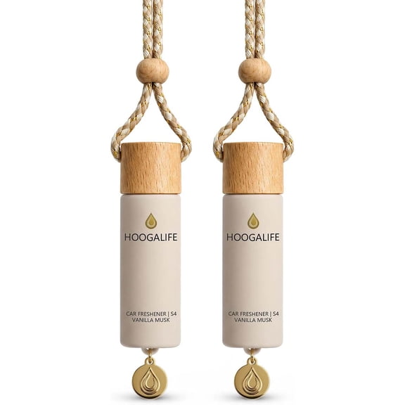 HOOGALIFE Car Air Freshener 2 Pack, Vanilla Musk Hanging Diffuser, 45+ Days Long Lasting Scent, Refillable Bottle, Odor Control for Auto Interior