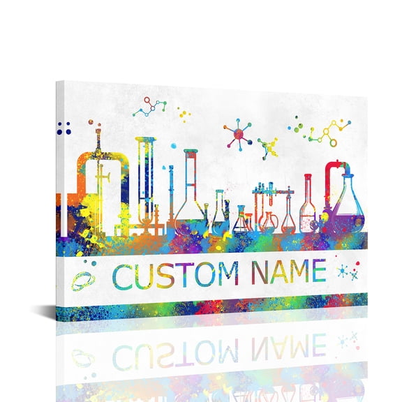 HOOHAA Personalized Science Lab Sign Wall Art Colorful Chemistry Beakers Equipment Canvas Prints Custom Name Artwork Classroom Laboratory School Decor and Gift for Scientists Chemist