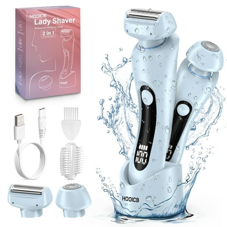 HOOICB Electric Shaver for Women, 2-in-1 Rechargeable Electric Razors for Women with Precision Trimmer Head, Painless Shaving, Wet Dry Use Bikini Trimmer