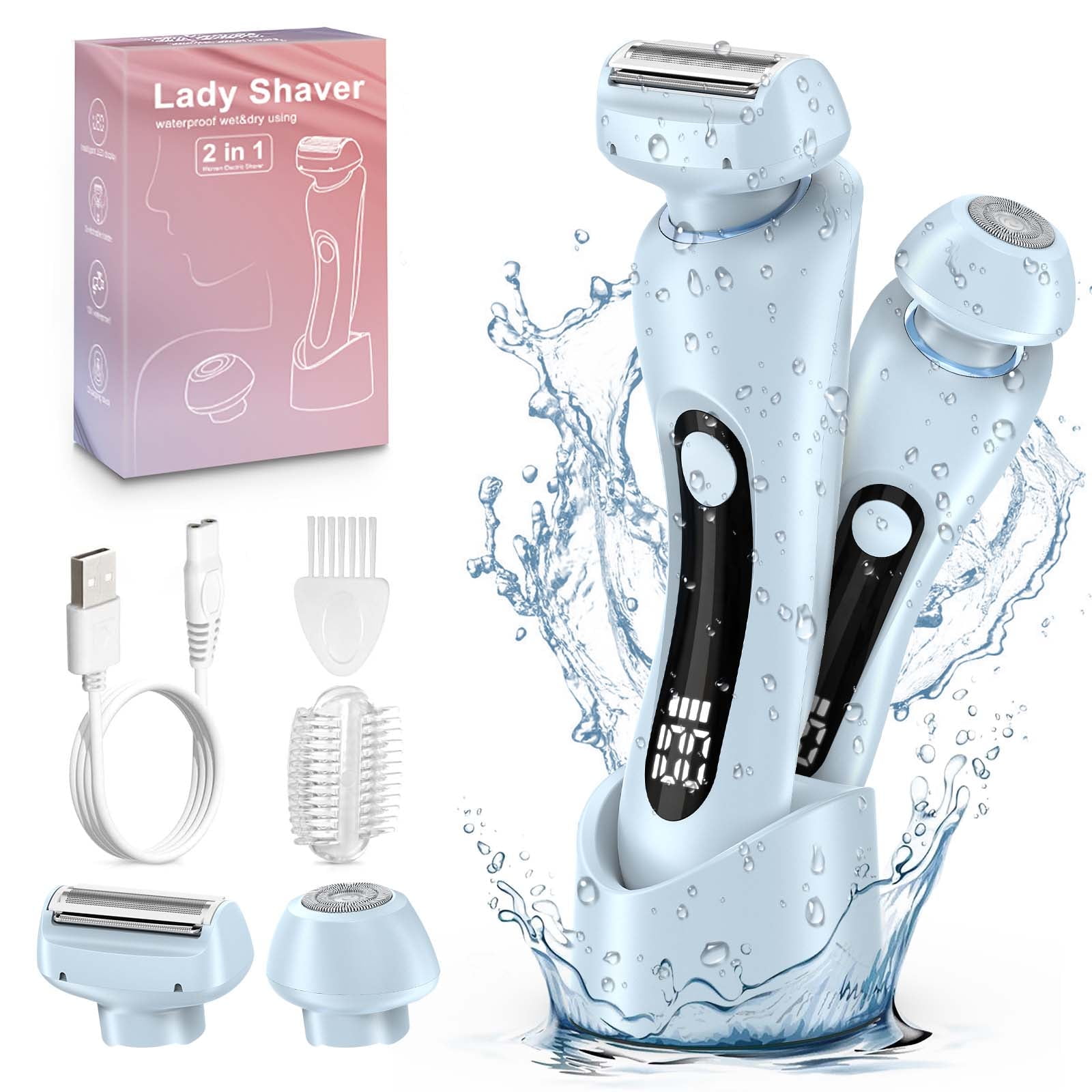HOOICB Electric Shaver for Women, 2-in-1 Rechargeable Electric Razor with Precision Trimmer Head, Wet Dry Use Bikini Trimmer