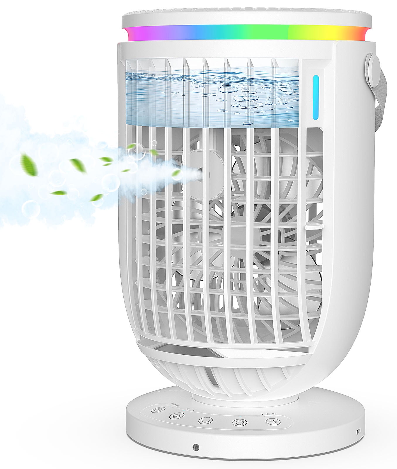 HOOICB Air Cooling Fan, Portable Evaporative Air Cooler with Humidifier Function, 7-Hour Timer, Smart Automatic Shutdown, 7 Lights, 1200ml Water Tank, 2 Spray Settings