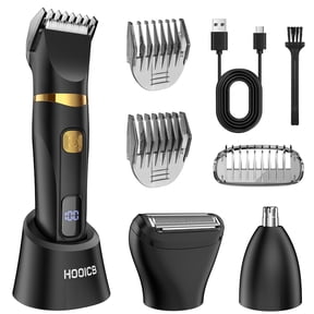 HOOICB Men's Body Hair Trimmer, IPX5 Waterproof Body Groomer for Men, Rechargeable Electric Trimmer with LED Display