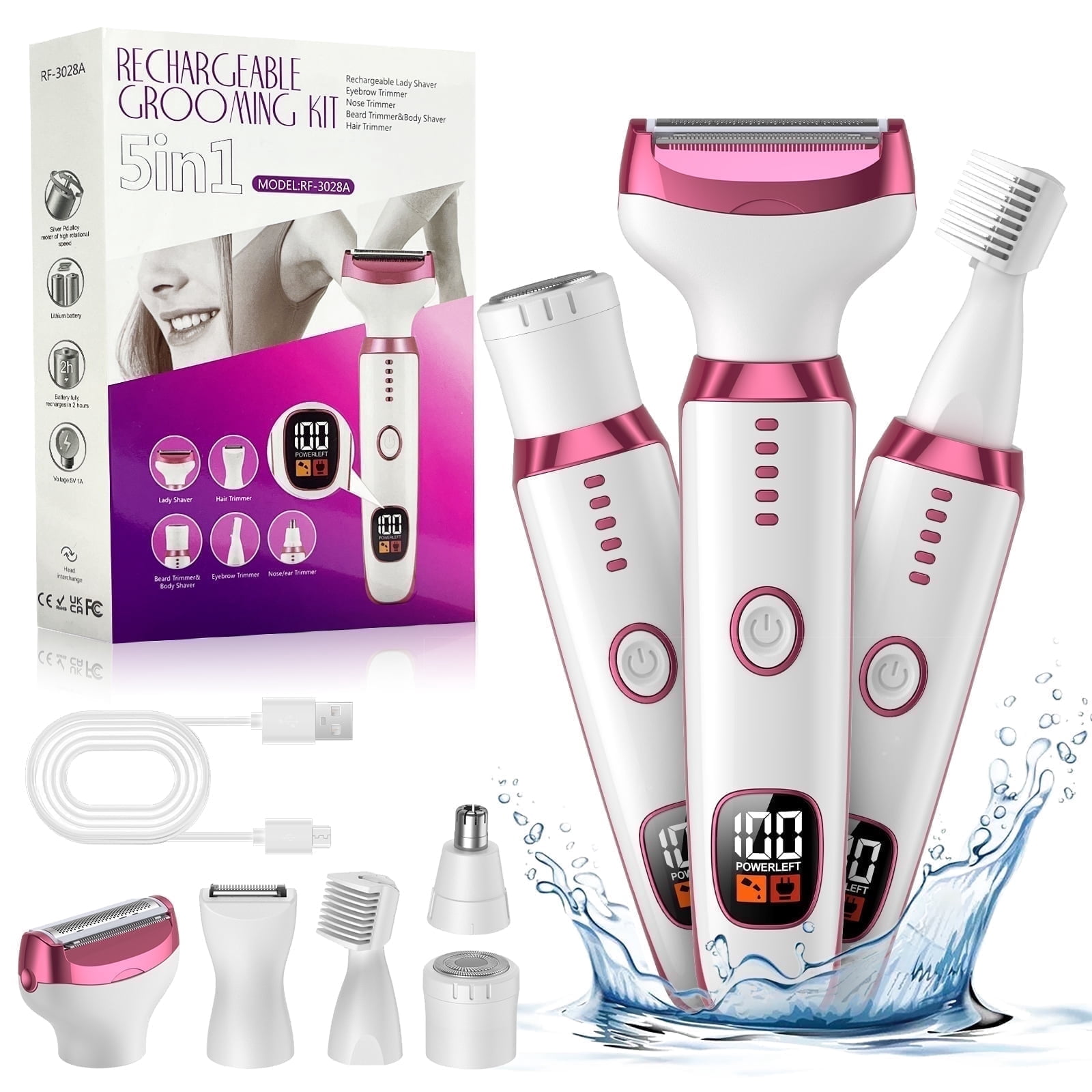 Walmart Razor Recharge HOOICB Electric Razor for Women, 5 in 1 Rechargeable Cordless Bikini ...