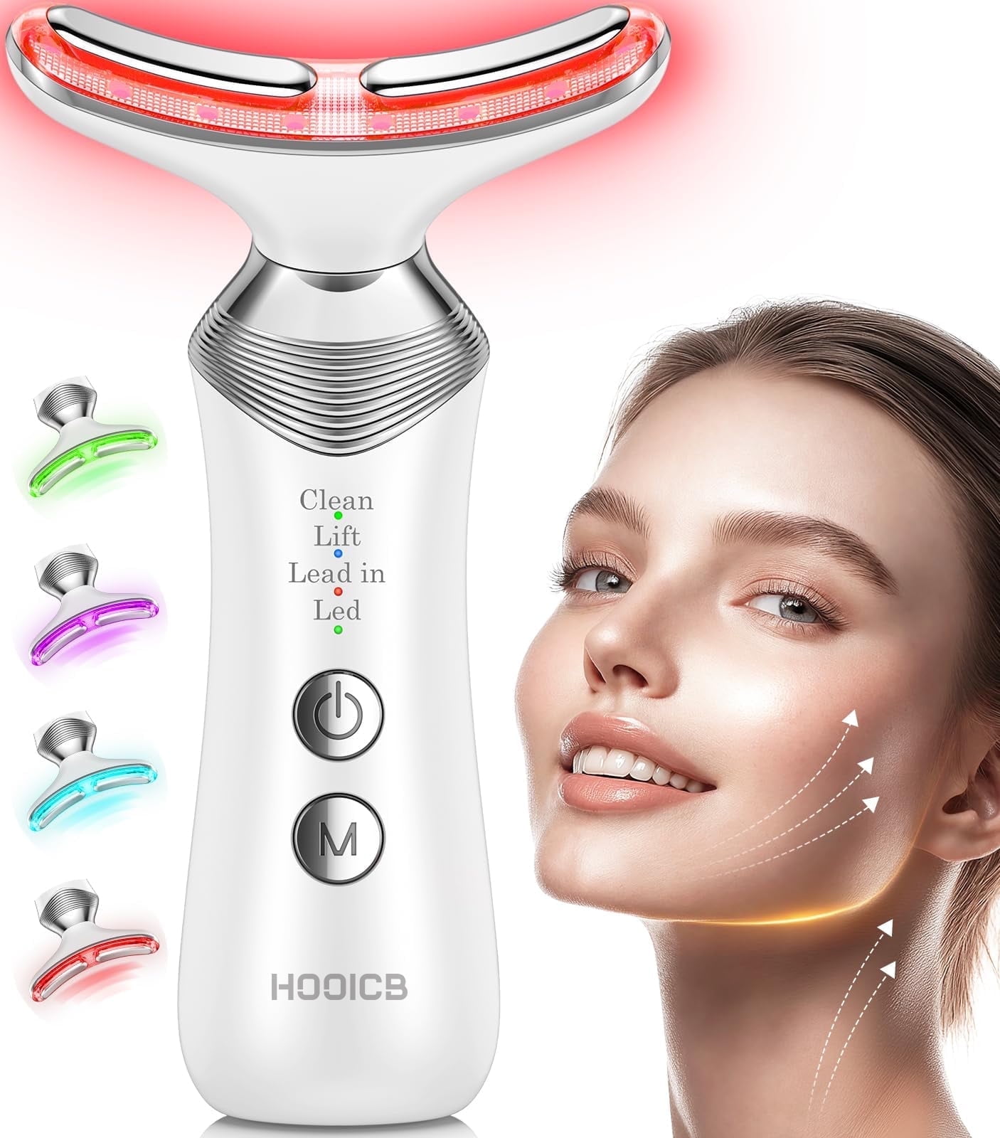 HOOICB Facial Massager, 7 in 1 Microcurrent Massage for Face and Neck, Skin Care with Vibration and Heating Function, Silver