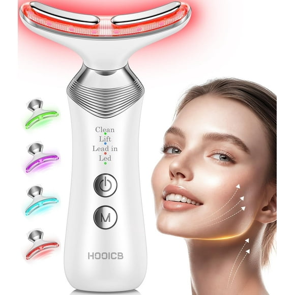 HOOICB Facial Massager, 7 in 1 Microcurrent Massage for Face and Neck, Skin Care with Vibration and Heating Function, Silver