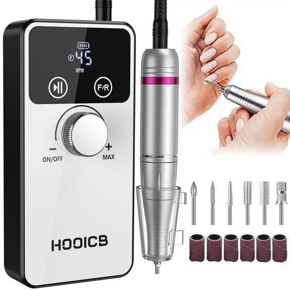 HOOICB Nail Drill, 45000rpm Professional Drills for Acrylic Nails, Portable Electric File Manicure Tools, Cordless Rechargeable Efile Kit