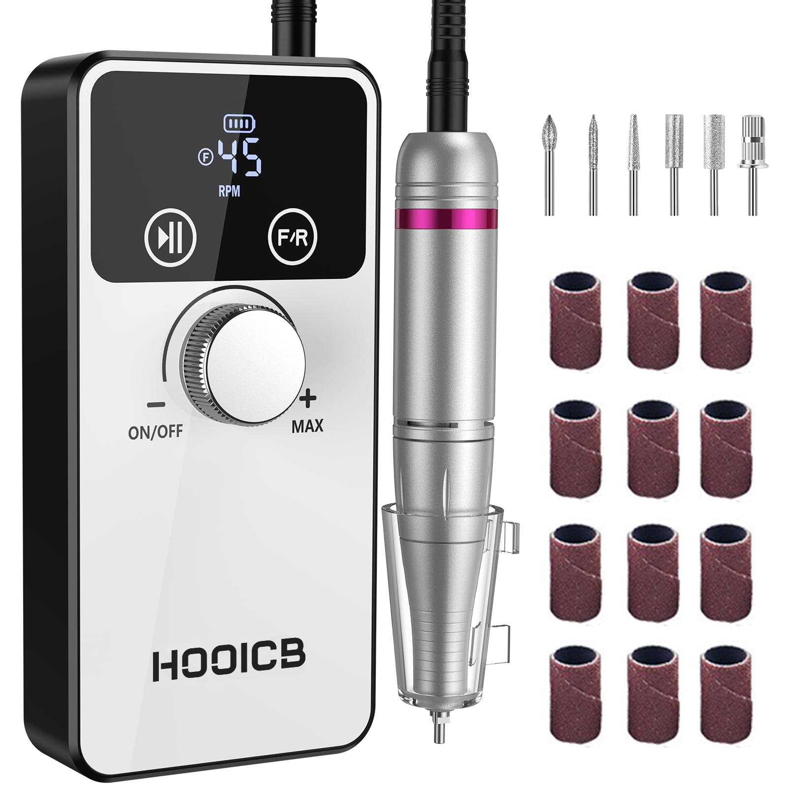 HOOICB Nail Drill, 45000rpm Professional Drills for Acrylic Nails, Portable Electric File Manicure Tools, Cordless Rechargeable Efile Kit