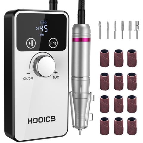 HOOICB Nail Drill, 45000rpm Professional Drills for Acrylic Nails, Portable Electric File Manicure Tools, Cordless Rechargeable Efile Kit