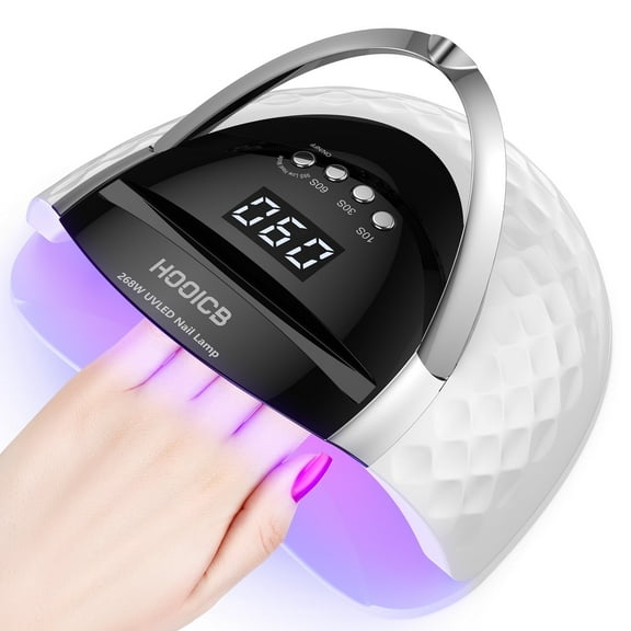 HOOICB UV LED Nail Lamp, 268W Nail Light for Gel Polish, Portable Handle, 4 Timers, 57 Lamp Beads and Automatic Sensor for Manicure Salon and Home