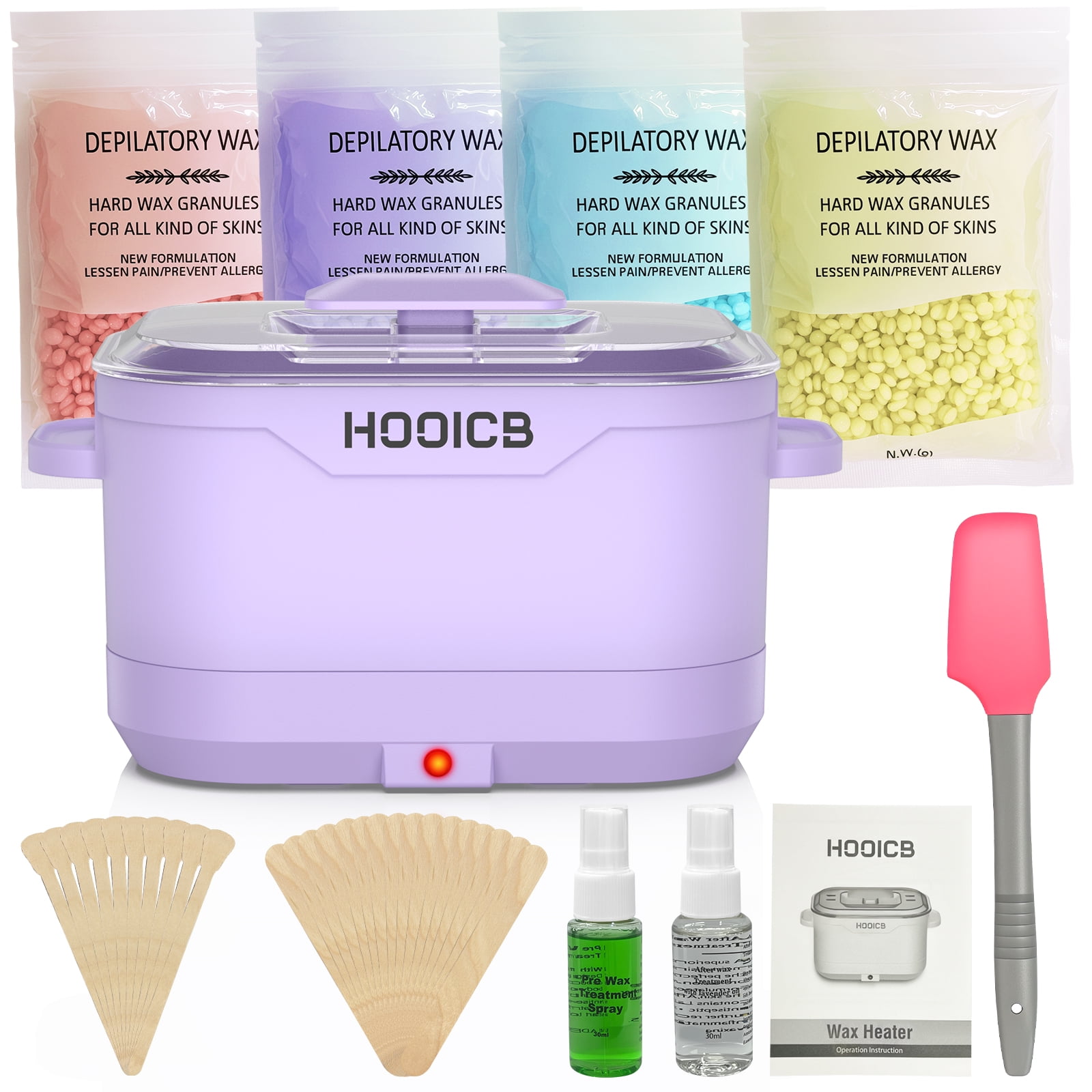 HOOICB Wax Kit for Women, Foldable Silicone Bowl, Hard Wax Beads, Soothing Spray, Home Hair Removal Kit for Face, Legs, Bikini and Body