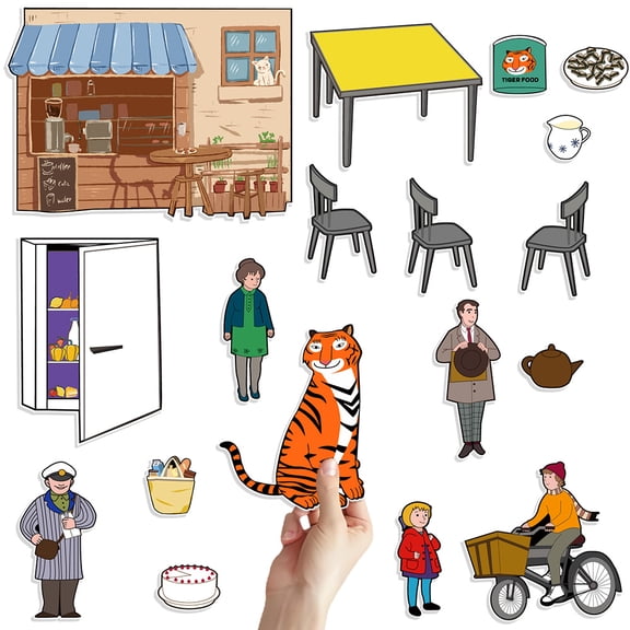 HOOJOJO 18Pcs The Tiger Who Came to Tea Felt Story Set, Interactive Classroom Dramatic Play Early Learning Educational Toy for Kids Age 3+