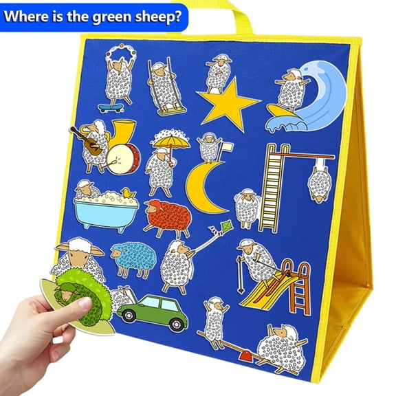 HOOJOJO 22Pcs Where Is the Green Sheep Felt Story Set, Story Telling Apron for Preschool Teachers, 3+ Age Interactive Classroom Dramatic Play & Early Learning Educational Toy