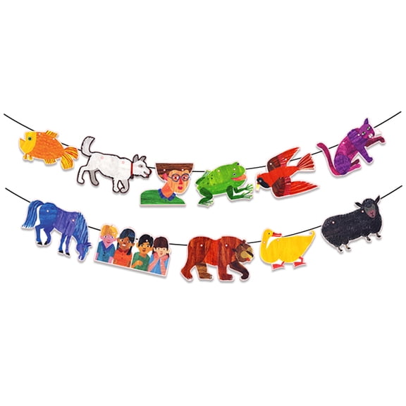 HOOJOJO "Brown Bear" Themed Bunting Flags, Preschool Classroom & Birthday Party Decoration Banner for Kids, Colorful Bunting
