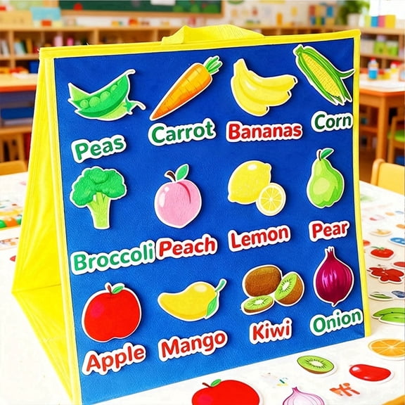 HOOJOJO Fruits & Vegetables Felt Flash Cards, 58PCS Food Vocabulary Learning Toy, Classroom Interactive Game & Home Teaching Aid for Kids Ages 3+