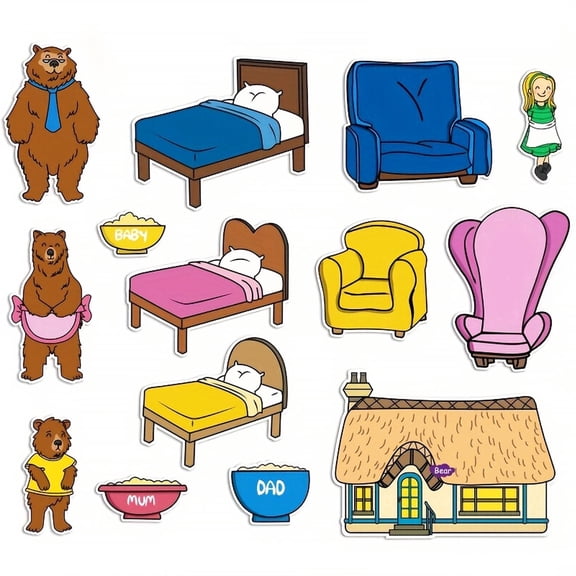 HOOJOJO Goldilocks and the Three Bears Felt Storytelling Props, Interactive English Classroom Game for Preschools, Educational Story Toy for Kids Ages 3+