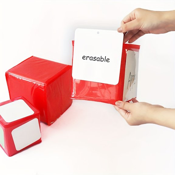 HOOJOJO Large 6-Sided Insertable Flash Card Dice Set, Red Teaching Dice for Classroom Interactive Learning Game, Teacher Supplies with Blank Cards & Marker