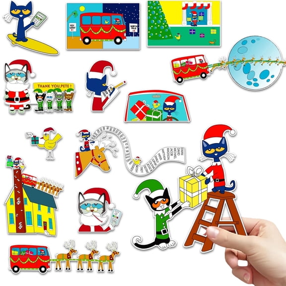 HOOJOJO Pete the Cat Saves Christmas Felt Story Set, Preschool Christmas Storytelling Teaching Props for Teachers & Homeschool, Ages 3+
