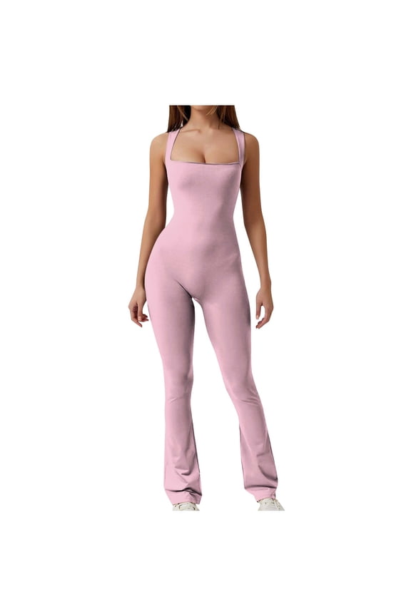 Clearance!Jumpsuits for Women Casual Spring and Fall Tight Waistband Sleeveless Neck Long Jumpsuit