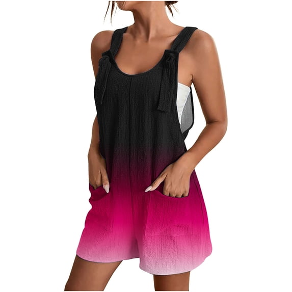 HOOJT Clearance!Jumpsuits for Women Short Dungarees Summer Casual Sleeveless Romper Elegant Playsuit Wide Leg Short One-Piece Overall with Pockets
