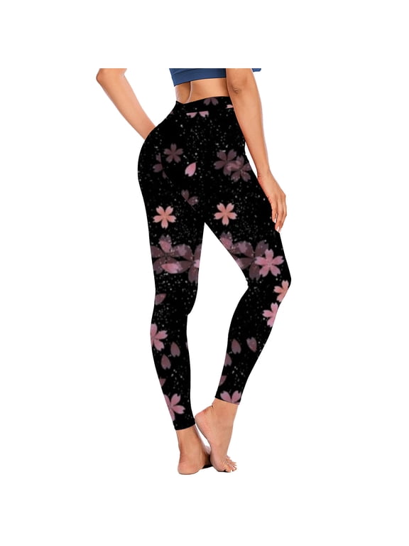 Clearance!Leggings for Women Gym Yoga Pants with Pockets Floral Printed High Waist Workout Tights Running Sports Activewear Fitness Stretchy Pant