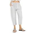 thumbnail image 1 of HOOJT Linen Trousers Womens Wide Leg 3/4 Trousers with Pockets Baggy Capri 3/4 Pants Casual Loose Fit Track Beach Lounge Pants, 1 of 1