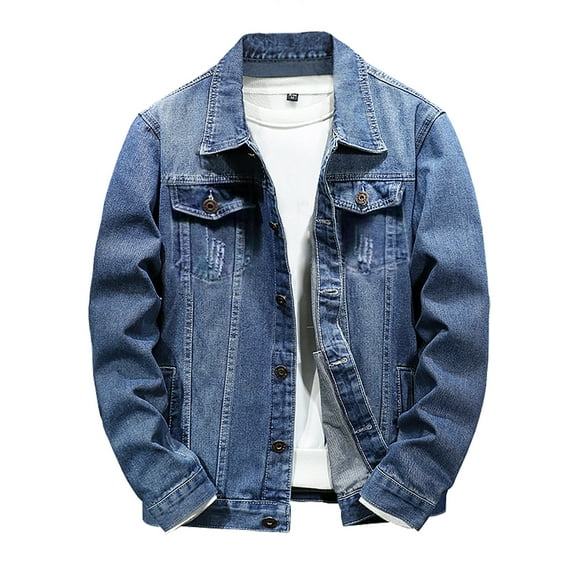 HOOJT Clearance!Men Denim Jacket Men Casual Slim Denim Jacket Long Sleeve Hoodless Denim Jacket