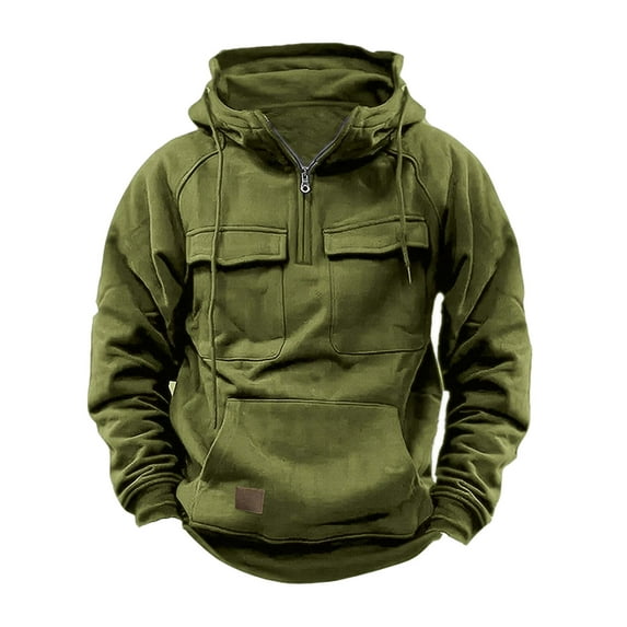 HOOJT Clearance!Men Sweatshirt Quarter Zip Cargo Pullover Hoodies Workout Gym Sports Outdoor Jackets Hooded Sweatshirts with Pocket