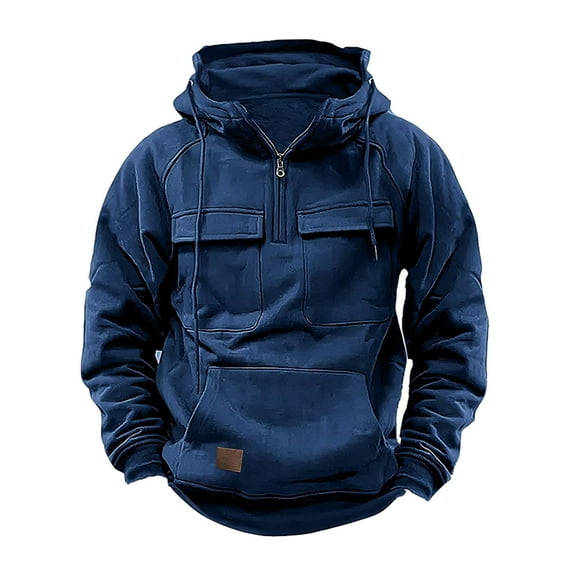 HOOJT Clearance!Men Sweatshirt Quarter Zip Cargo Pullover Hoodies Workout Gym Sports Outdoor Jackets Hooded Sweatshirts with Pocket