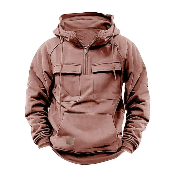 HOOJT Clearance!Men Sweatshirt Quarter Zip Cargo Pullover Hoodies Workout Gym Sports Outdoor Jackets Hooded Sweatshirts with Pocket