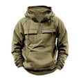 thumbnail image 1 of HOOJT Clearance!Men Tactical Sweatshirt Quarter Zip Cargo Pullover Hoodies Workout Sports Running Outdoor Winter Jackets Softshell Military Jacket With Removable Hood, 1 of 5