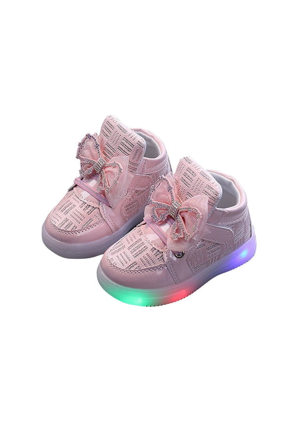 Clearance!Spring Children LED Light Up Girls Bow Strawberry Baby Casual Luminous Shoes