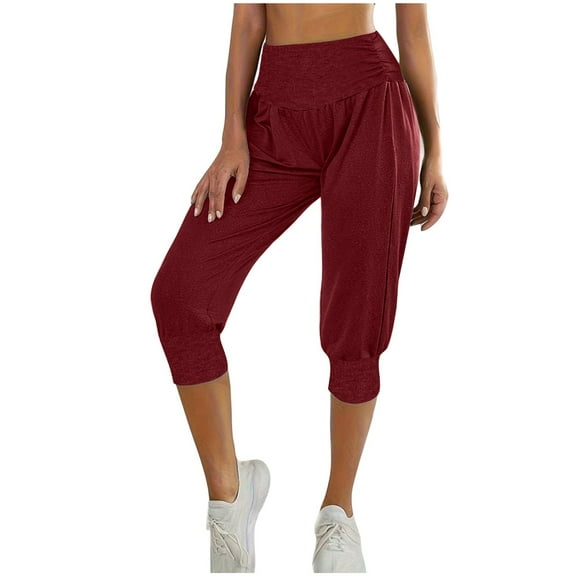 HOOJT Clearance!Women 3/4 Summer Cotton Fit Leggings Capri Sweatpants Casual Workout Elasticated Waist Tracksuits Women Running Jogger Pants