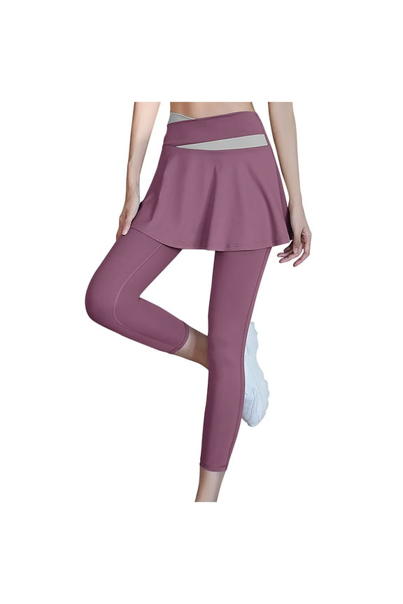 Clearance!Women Leggings with Skirt Color Block Tennis Skirted Leggings with Skirt High Waist Running Sports Skirt Leggings with Pockets Cropped Trousers