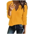 thumbnail image 1 of HOOJT Women's Solid Color V Neck Long Sleeve Casual Tops Soft Solid Basic T Shirts, 1 of 4