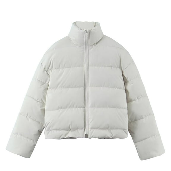 HOOJT Clearance!Women's Wool Long Overcoat Winter Clothes for Women Fashion Women Solid Stand-up Collar Cardigan Down Jacket Outerwear Padded Coat