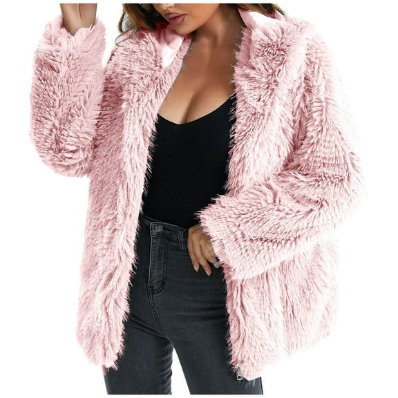 HOOJT Clearance! Womens Fall Open Front Cardigan Faux Furs Coat Vintage Parka Shaggy Jacket Warm Coat Tops