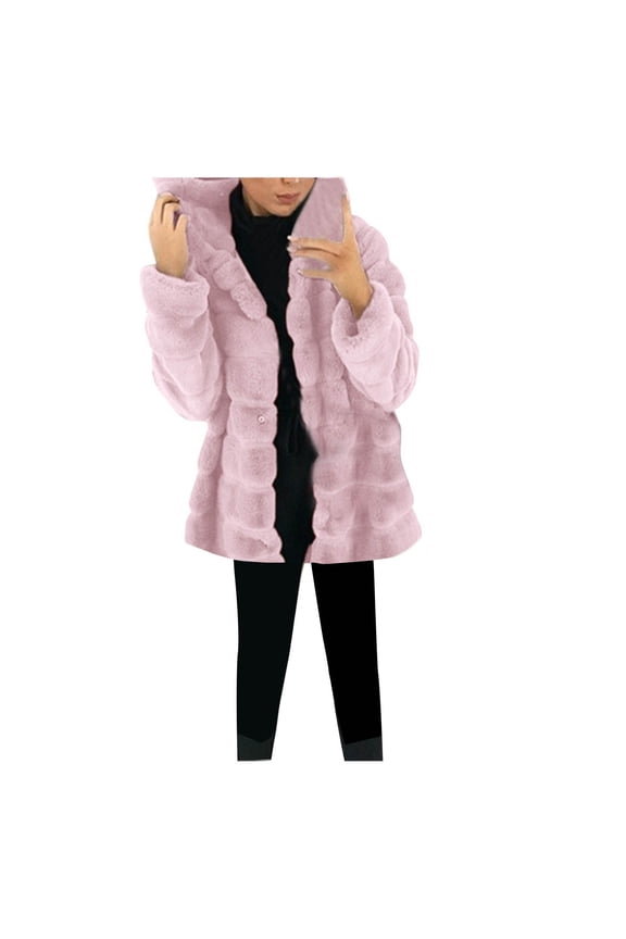 Clearance! Womens Fashion Winter Coat with Faux Furs Hood Thicken Warm Casual Plus Size Outdoor Jacket Parka