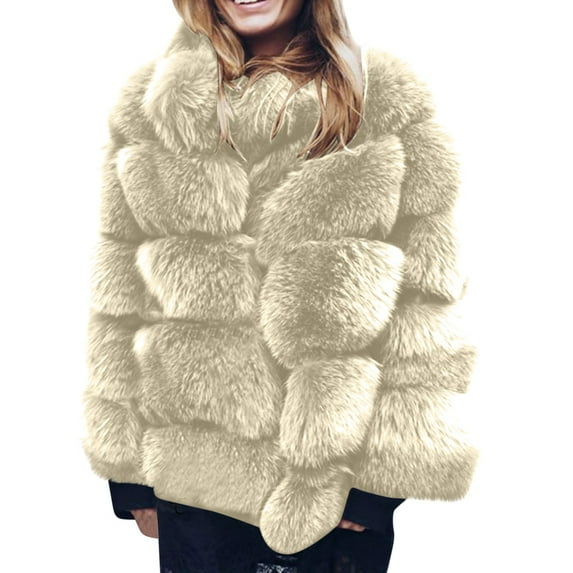 HOOJT Clearance! Womens Plus Size Faux Furs Zip-Up Cropped Jacket Long Sleeve Warm Winter Coat