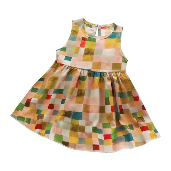 HOOJT Toddler Girls Dress Summer Kids Cute Baby Girls Sleeveless Round Neck Dresses Graphic Print Children's Cotton Skirts Outfits
