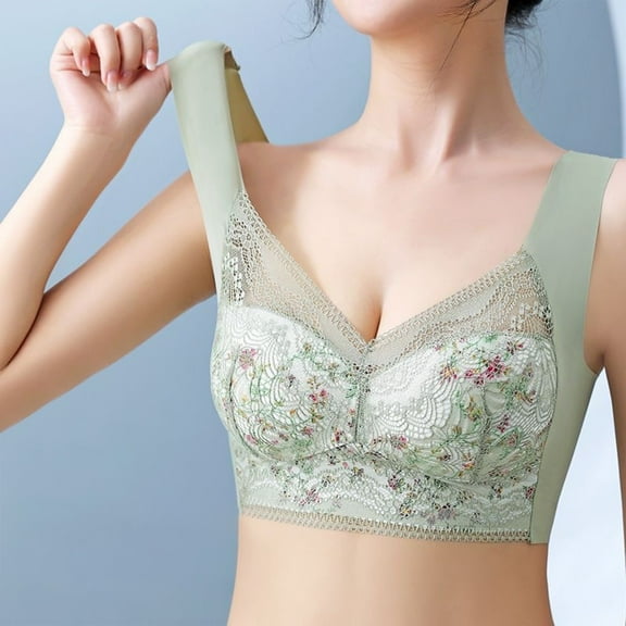 HOOJT Women's Bras Solid Color Push-Up Bras Ice Silk Seamless Bras Wide Shoulder Vests One-Piece Sports Bralette Underwear