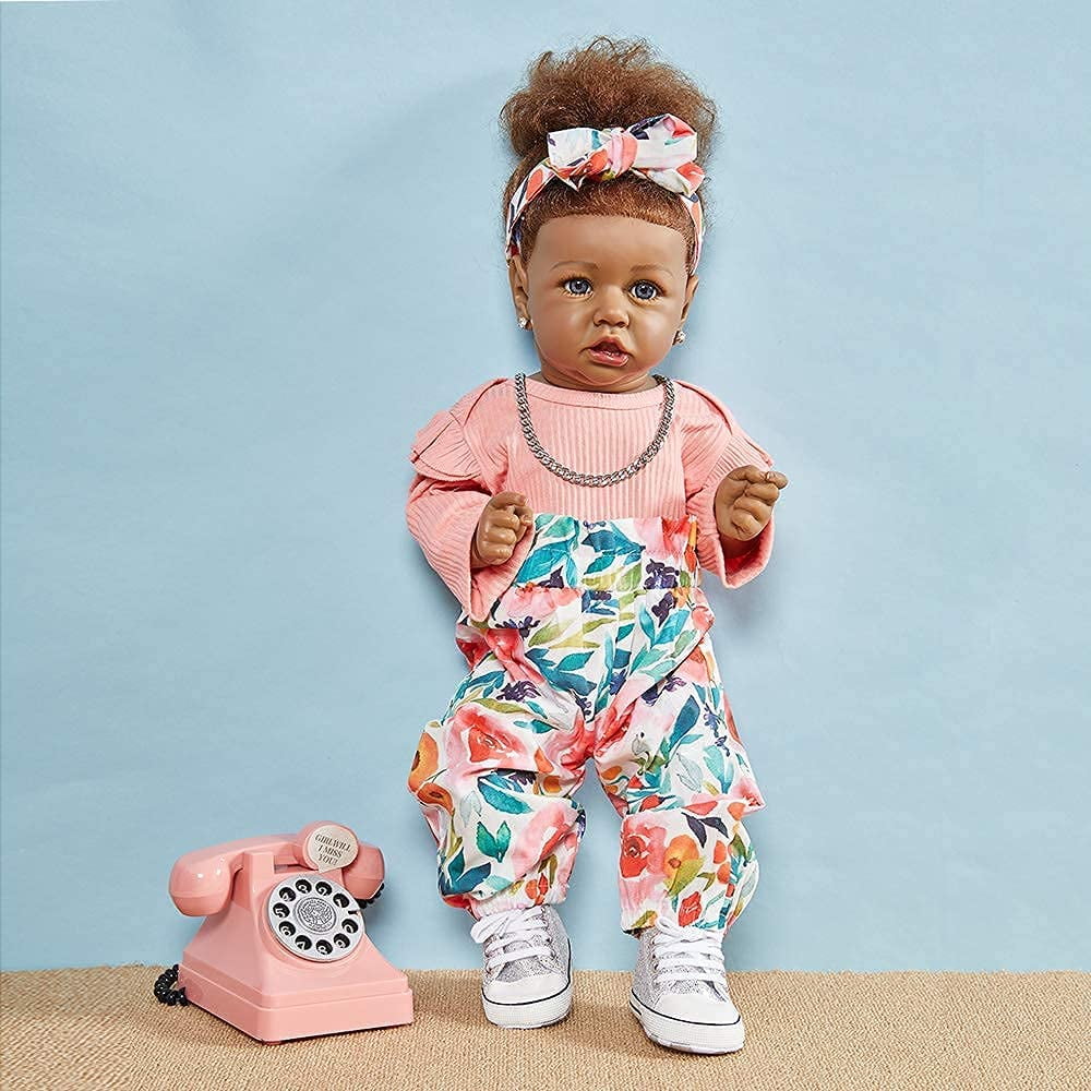HOOMAI Lifelike Reborn Baby Dolls with Soft Body African American Realistic  Girl Doll 22.8 Inch Best Birthday Gift Set Riley