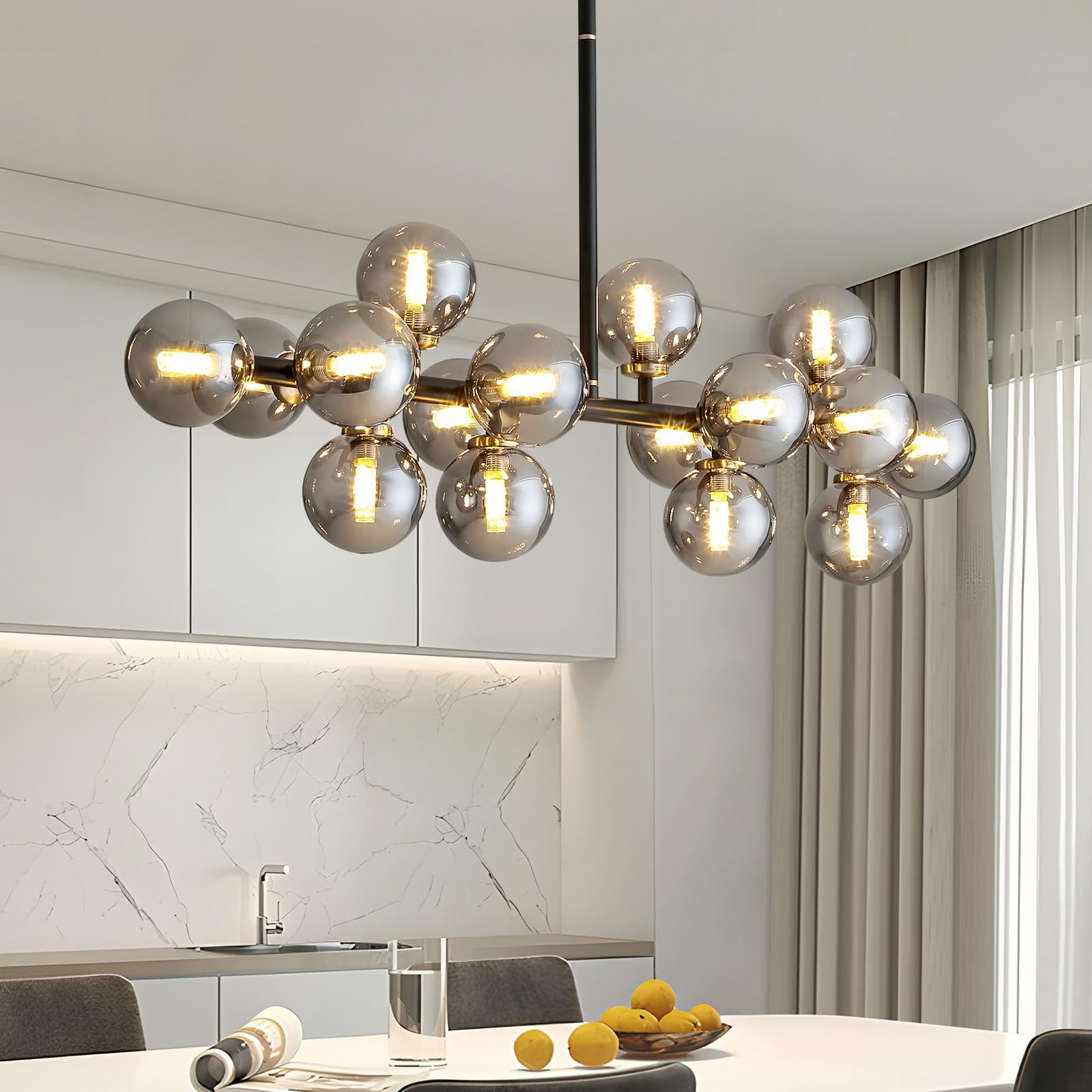 HOOMEDELIER 16 Lights Mid Century Modern Chandelier Black Linear Chandelier Light Fixture Glass Globe Sputnik Colgante Luz para Interior in Dominican Republic at DOP 18602 Rating 5