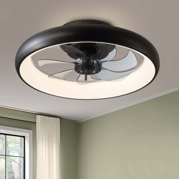 HOOMEDELIER 20 In Matte Black Ceiling Fans with Lights and Remote Modern Low Profile Ceiling Fan 7-Blade Indoor Led Fandelier