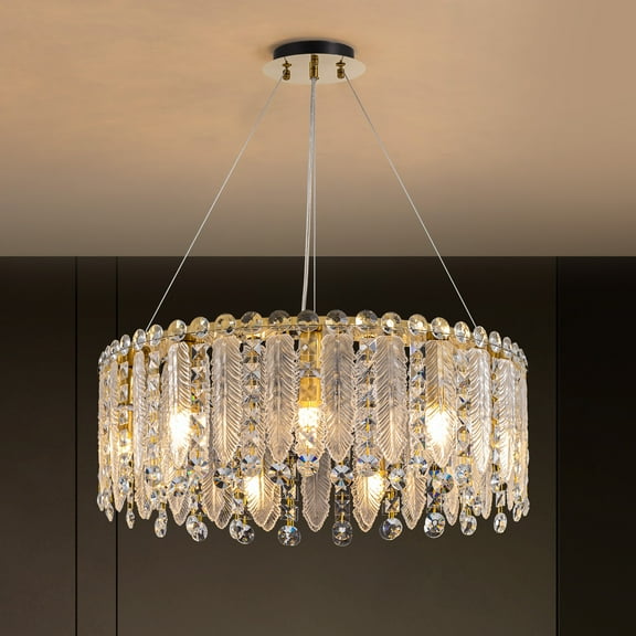 HOOMEDELIER 23.6" Modern Crystal Chandelier for Dining Room Round Pendant Light Fixture Over Table
