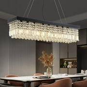 HOOMEDELIER 40" Rectangle Crystal Chandelier,Modern K9 Crystal Pendant Lighting Fixture for Dining Room Kitchen Island