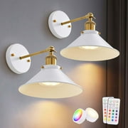 HOOMEDELIER Battery Operated Wall Sconce Set of Two - Rgb Dimmable, Wireless & Hardwired, Led Wall Lighting Fixture Indoor with Remote, Industrial Wall Lights Battery Operated for Bedroom, Living Room