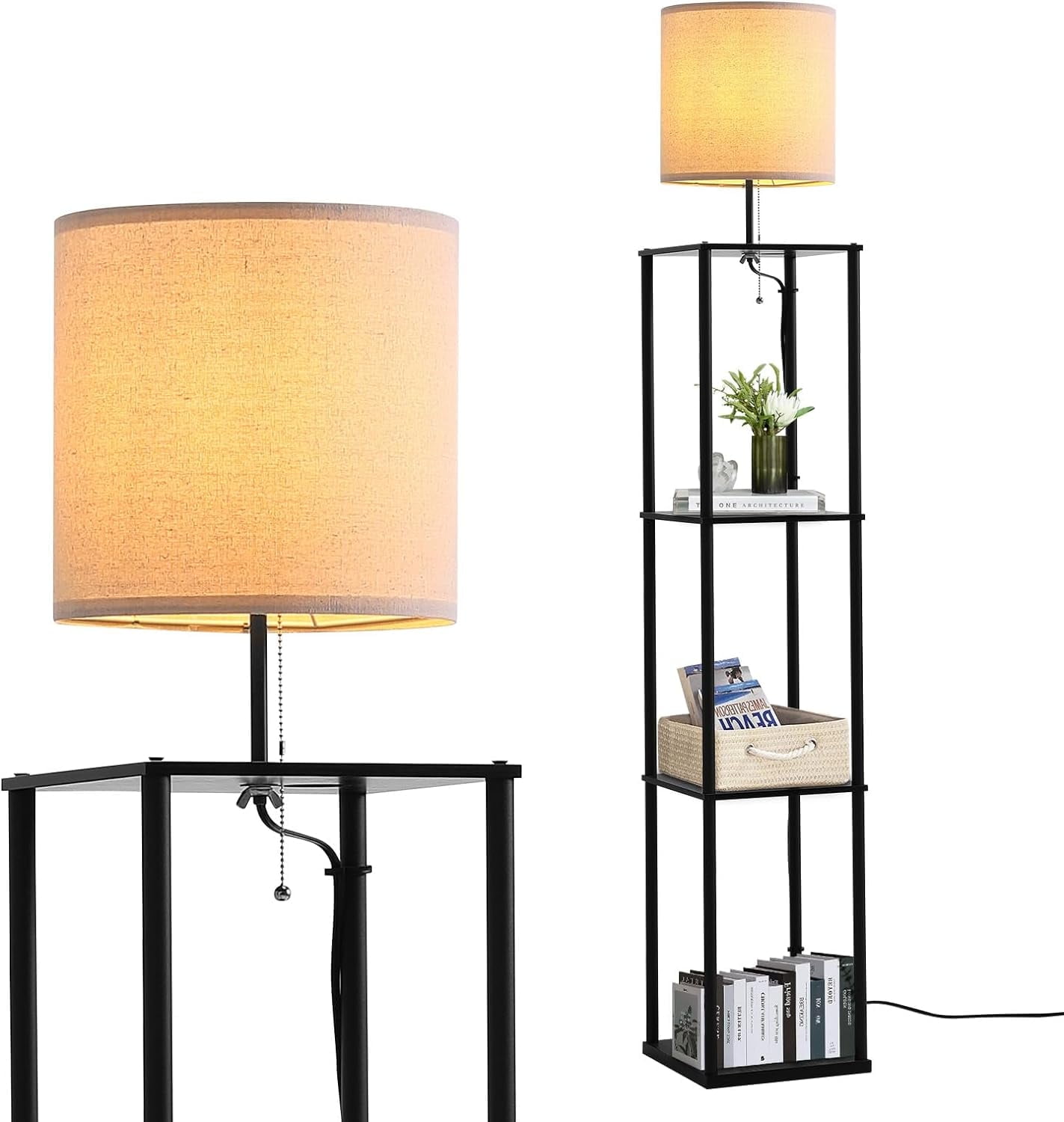 HOOMEDELIER Floor Lamp with Shelves, 4-Tier Modern Shelf Floor Lamp, Display Lamp for Living Room, Bedroom and Office 9.8"L*9.8W*63"H