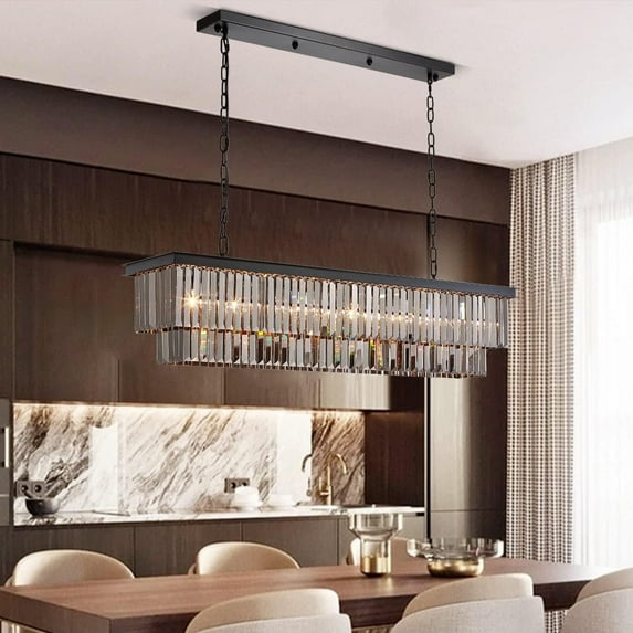 HOOMEDELIER Modern 8-Lights Indoor Rectangular Crystal Chandelier Hanging Lighting Fixture Rectangle Pendant Light