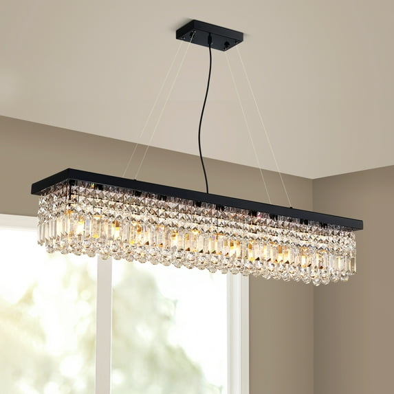 HOOMEDELIER Modern Crystal Chandelier,47" Rectangular Chandelier Pendent Light Fixture,Ceiling Chandelier for Indoor